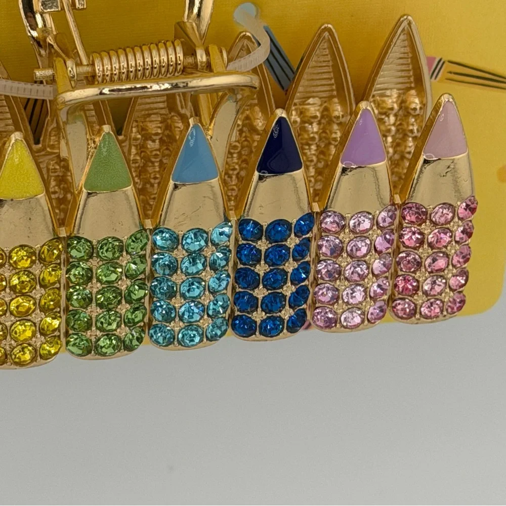 Piper K Crayon Colored Pencil Claw Clip Gold Tone Rhinestones